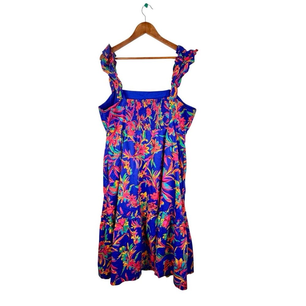 J.CREW Women's Blue Ruffle Sleeveless Midi Bright Floral Smocked Dress 18 - Picture 6 of 6